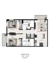 A floor plan of a 2-bedroom, 2-bathroom apartment.