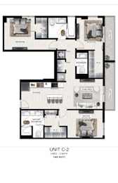 A floor plan of a 3-bedroom, 2-bathroom apartment sized at 1465 square feet.