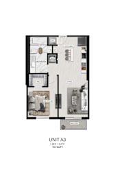 A diagram of a 1-bed apartment with a bath and a balcony.