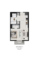 the studio 1 studio floor plan  studio 1  670 sq ft