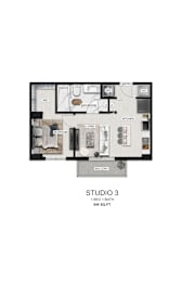 the residences studio 3 floor plan  studio 3  670 sq ft