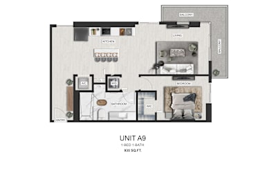 unit a1 1 bedroom floor plan  1125 sqft