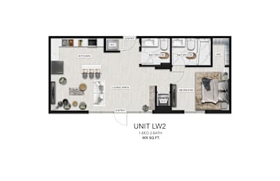 a floor plan of unit l122  1 bedroom  1190 square feet