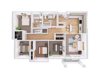 Olympus Floorplan Four-bedroom apartment floor plan at Kendrick Landing Apartments in Lakewood, WA