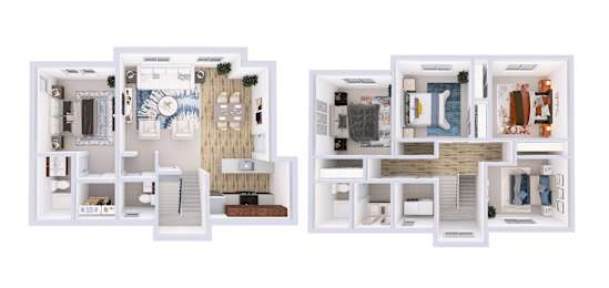 A floor plan of a two-bedroom apartment with a living room, kitchen, and bathroom.