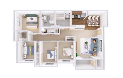 A white dollhouse with furniture and decorations.