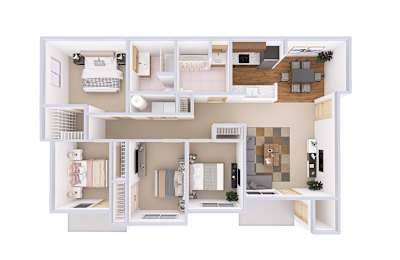 A white floor plan of a house with a kitchen, living room, and bathroom.