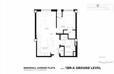 A black and white image of a floor plan for the Marshall Avenue Flats.