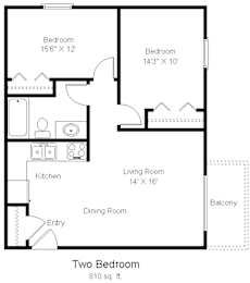 A floor plan of a two bedroom apartment.