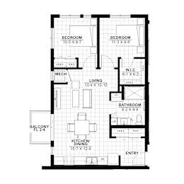 A black and white image of a floor plan for a house.