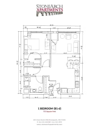 Stone Arch 1 Bedroom Floor Plan (B1-D), Minneapolis, Minnesota