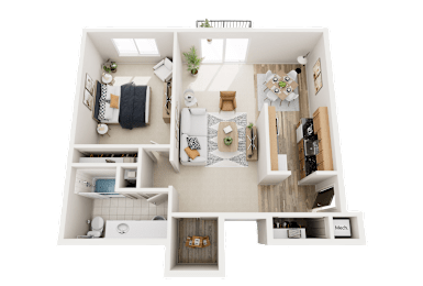 1 Bed 1 Bath 800 Sq. Ft. Floor Plan at Drawbridge Apartments East at Harrison Township, MI 48045