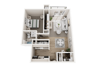 1 Bed 1 Bath 850 Sq. Ft. Floor Plan at Dover Hills Apartments MI, 49009