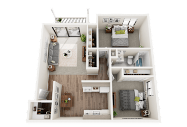 2B Floor Plan at Eastwood Village Apartments, Clinton Township, Michigan