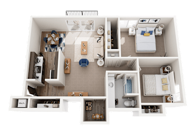 2 Bed 1 Bath Floor Plan at Knottingham Apartments, Clinton Township, MI