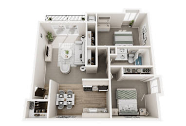 2 Bed 1 Bath 950 Sq. Ft. Floor Plan at Dover Hills Apartments in Kalamazoo