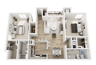 2Bed 2Bath Floor Plan at Park Lane Apartments, Southfield, 48033