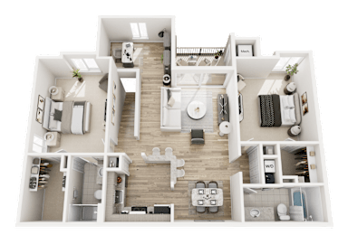 2Bed 2Bath A Floor Plan at Park Lane Apartments, Southfield, Michigan