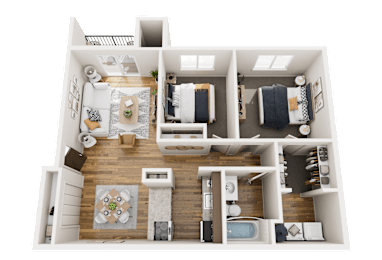 2BWD Floor Plan at Woodland Villa Apartments, Westland