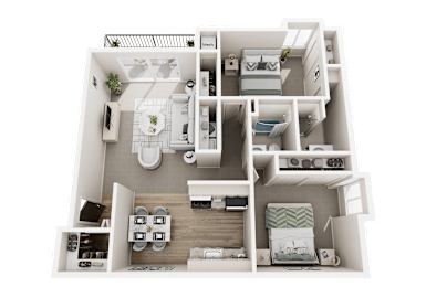 2 Bed 2 Bath 1150 Sq. Ft. Floor Plan at Dover Hills Apartments in Kalamazoo, MI, 49009