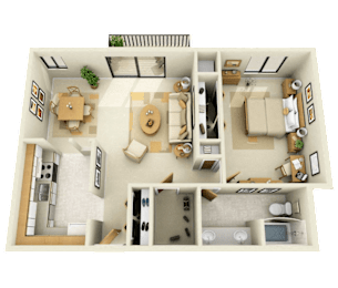 1B Floor Plan at Franklin River Apartments, Michigan