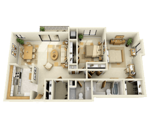 2B Floor Plan at Franklin River Apartments, Southfield, MI, 48034