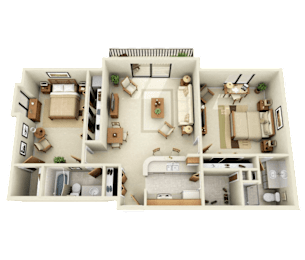 2B2B Floor Plan at Franklin River Apartments, Southfield, MI