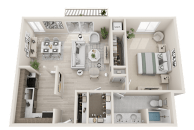1BF vector Floor Plan at Franklin River Apartments, Southfield