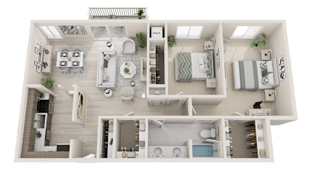 2B1 Floor Plan at Franklin River Apartments, Southfield, MI