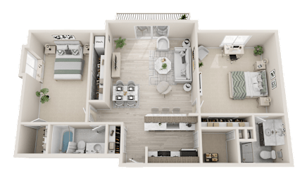 2BC Floor Plan at Franklin River Apartments, Southfield, Michigan