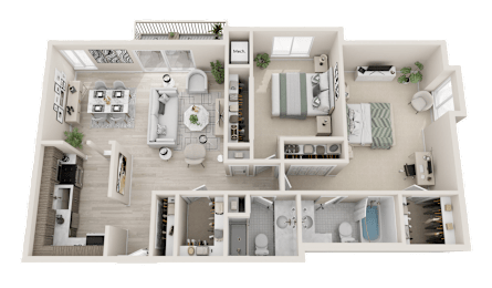 2BS Floor Plan at Franklin River Apartments, Southfield, 48034