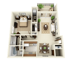 1 Bed 1 Bath Floor Plan at Three Oaks Apartments in Troy