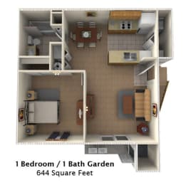 1 Bedroom Floor Plan Image at Chariot Pointe Apartments, Murfreesboro Tennessee