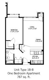Bluffs one bedroom floor plan at The Bluffs at Nine Mile Creek, Eden Prairie, MN, 55344