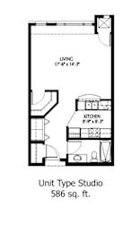 Bluffs studio floor plan image at The Bluffs at Nine Mile Creek, Eden Prairie, MN