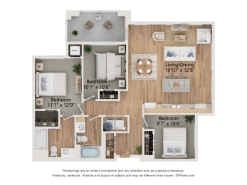 3 Bed Type B Floor Plan at 67 Flats, Glendale, AZ 85301