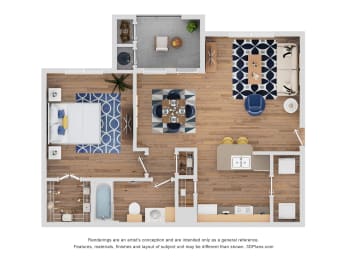 a 1 bedroom floor plan with a living room and a dining room