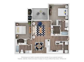 a 3d floor plan of a house with a bedroom and a living room