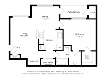 1 Bedroom Floor Plan at Mission at Baytown, Baytown, 77521