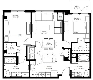 Floor Plan  1500 Nicollet_2 Bedroom Floor Plan  at 1500 Nicollet, Minnesota, 55403