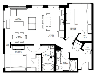 Floor Plan  1500 Nicollet_2 Bedroom Floor Plan  at 1500 Nicollet, Minneapolis, MN