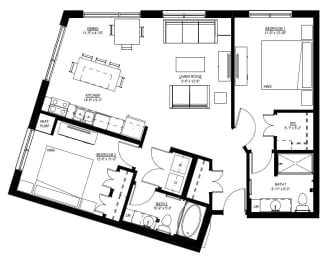 Floor Plan  1500 Nicollet_2 Bedroom Floor Plan  at 1500 Nicollet, Minnesota, 55403