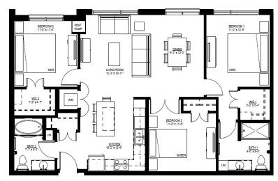 1500 Nicollet_3 Bedroom Floor Plan  at 1500 Nicollet, Minneapolis, 55403