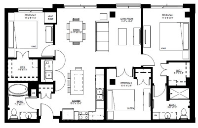 Floor Plan  1500 Nicollet_3 Bedroom Floor Plan  at 1500 Nicollet, Minneapolis