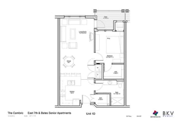 1 Bedroom Floor Plan at The Cambric Senior Apartments, St. Paul, MN 55106