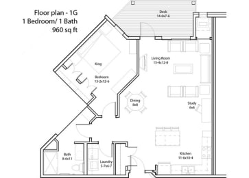 1 Bedroom Floor Plan at The Cavanagh 55+ Apartments, Crystal Minnesota
