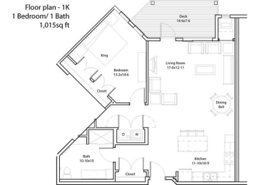 1 Bedroom Floor Plan at The Cavanagh 55+ Apartments, Crystal