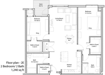 2 Bedroom Floor Plan at The Cavanagh 55+ Apartments, Crystal, 55429