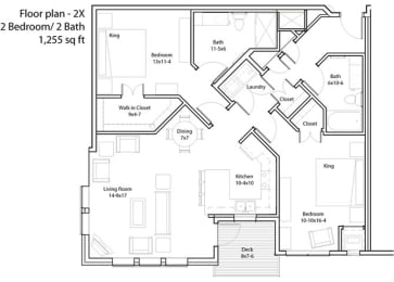 2 Bedroom Floor Plan at The Cavanagh 55+ Apartments, Minnesota, 55429