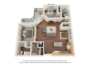 Two Bed Two Bath B Floor Plan at Covington Crossings 55+ Senior Living, Georgia, 30014